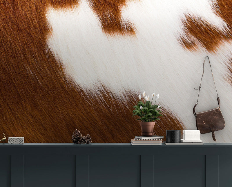 Country-Style Cowhide Wallpaper for Rustic Home Decor.