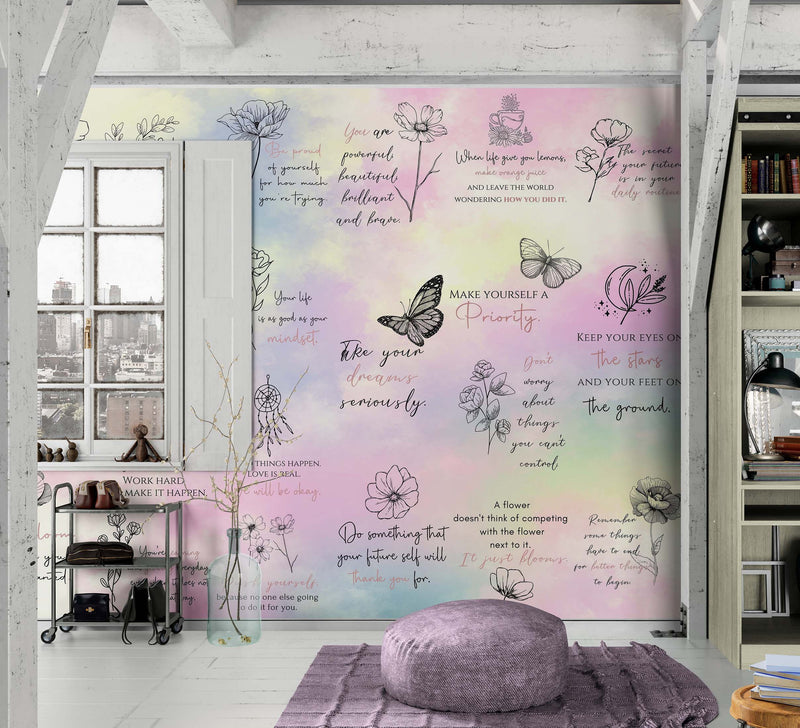 Affirmation Quote Wallpaper. Self Care Meditation Quote Bedroom Decor.