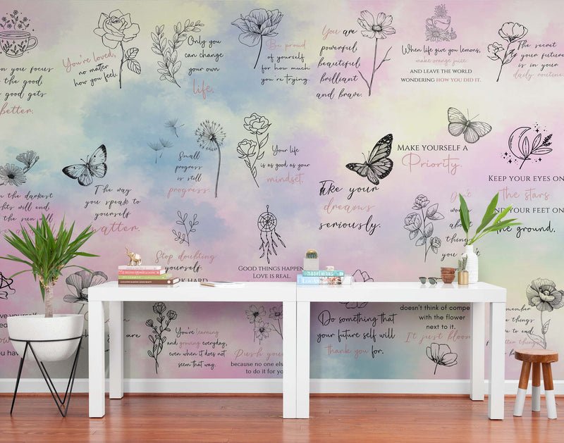 Affirmation Quote Wallpaper. Self Care Meditation Quote Bedroom Decor.