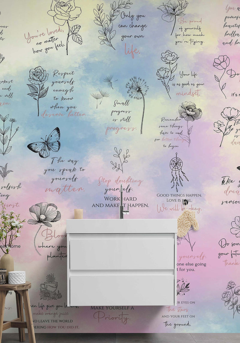 Affirmation Quote Wallpaper. Self Care Meditation Quote Bedroom Decor.