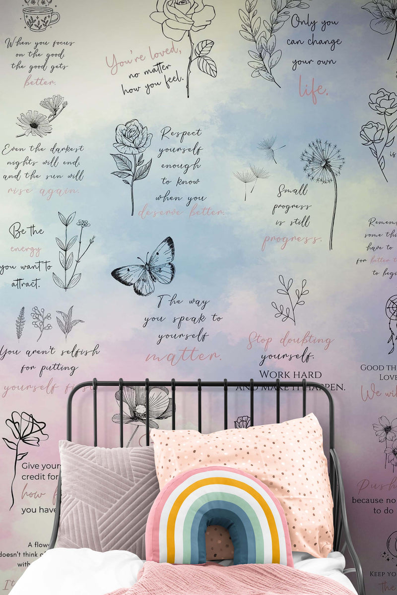 Affirmation Quote Wallpaper. Self Care Meditation Quote Bedroom Decor.