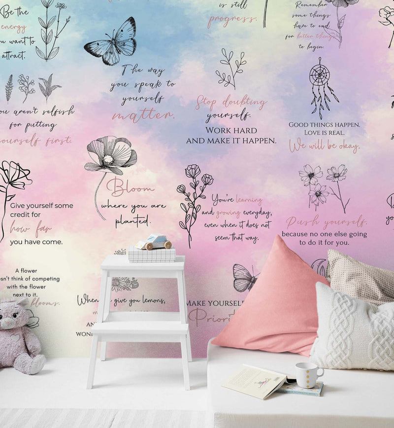 Affirmation Quote Wallpaper. Self Care Meditation Quote Bedroom Decor.