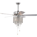 52'' Classical Crystal Ceiling Fan Lamp  3 Speed Hand Pull Chain (High, Mid, Low), 5 Reversible Blades for Living Room, Dining Room, Bedroom, Family Room, Chrome  ,3PCS*E12  (NO Include Bulb )