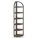 Tall 6 Tier Corner Shelf, Freestanding Bookshelf For Living Room - Rustic Brown by HouseOfZazla
