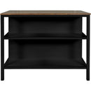 TOPMAX Solid Wood Rustic 45' Stationary Kitchen Island, Rubber Wood Butcher Block Dining Table Prep Table with 2 Open Shelves for Small Places,Walnut+Black