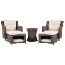 5 Pieces Outdoor Patio Furniture Set with Pet House Cool Bar and Retractable Side Tray, Rattan Wicker Patio Swivel Rocking Chairs Set of 2 with Ottomans for Backyard, Porch, Balcony, Beige