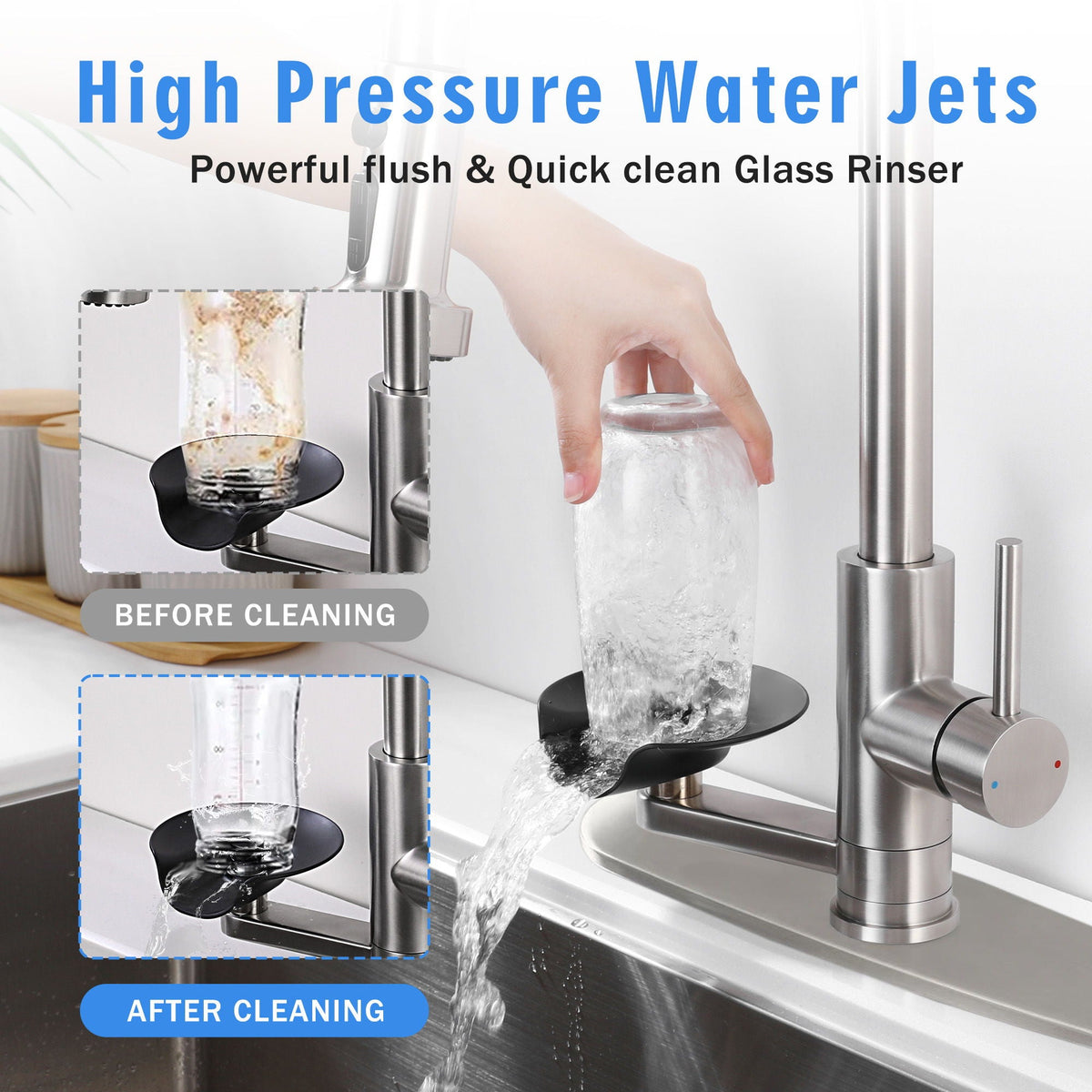 3 In 1 Kitchen Faucet With Press Type Glass Rinser, High Arc Pull Down Sprayer, photo 14 of 28