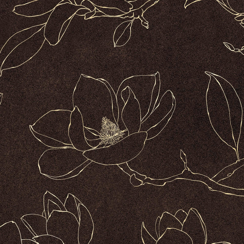 Dark Brown Wallpaper. Chinoiserie Flower Pattern Wallpaper.