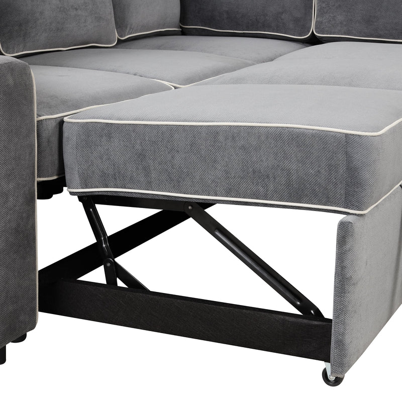 83" L-Shaped Pull Out Sofa Bed Modern Convertible Sleeper Sofa with 2 USB ports, 2 Power Sockets and 3 Pillows for Living Room, Bedroom, Office, Gray