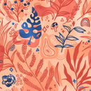 Fern Botanical Wallpaper. Colorful Orange Wall Mural.