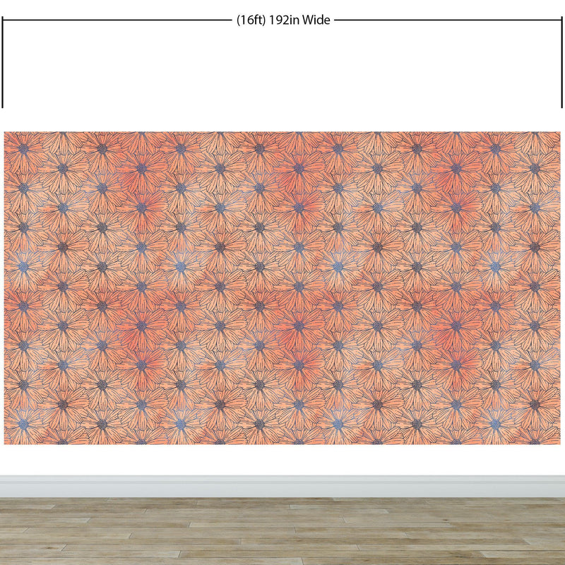 Flower Wallpaper - Botanical Wallpaper - Wildflower Nature Pattern - Floral Peel and Stick Wall Mural. Peach Color Blossom Flower Mural.