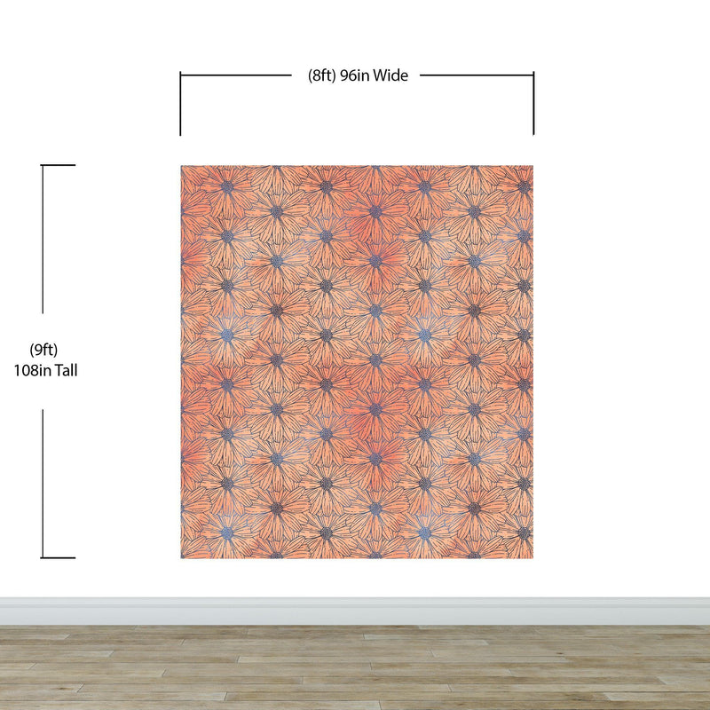 Flower Wallpaper - Botanical Wallpaper - Wildflower Nature Pattern - Floral Peel and Stick Wall Mural. Peach Color Blossom Flower Mural.