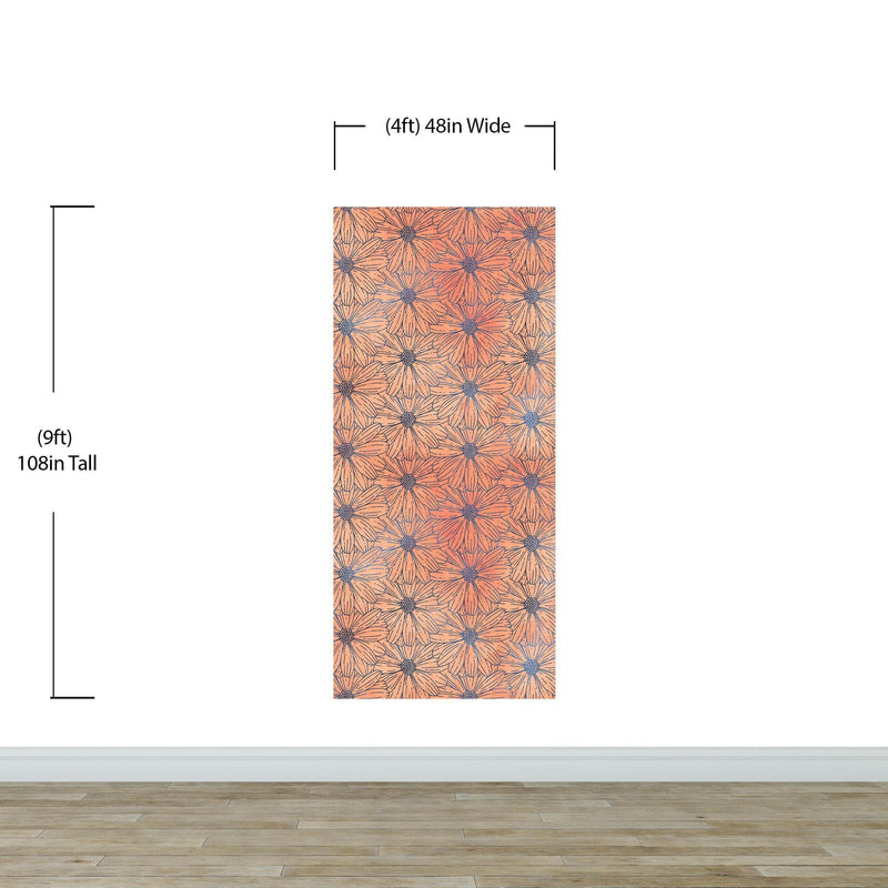 Flower Wallpaper - Botanical Wallpaper - Wildflower Nature Pattern - Floral Peel and Stick Wall Mural. Peach Color Blossom Flower Mural.