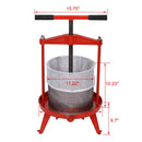 Fruit and Wine Press With T-Shaped Hand Shank, 3.69 Gallon / 14L - Red by HouseOfZazla