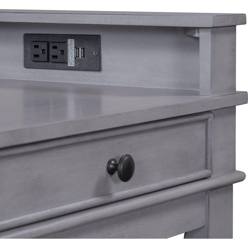 TREXM 4-Piece Dining Table Set for 3, Retro Kitchen Table and Chairs Set with 3 Storage Drawers, Ideal for Small Spaces (Gray)