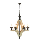 6 Light Wood Chandelier, Hanging Light Fixture With Adjustable Chain For Kitchen, Bulb Not Included - Cream by HouseOfZazla