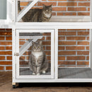 74" Wooden Outdoor Cat House Weatherproof & Wheeled, Catio Outdoor Cat Enclosure with High Weight Capacity, Kitten Cage Condo, Gray