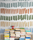 Minimalist Boho Wallpaper Peel and Stick Mural. Pastel Color Brush Strokes Stripes Pattern Design.