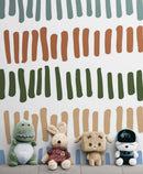Minimalist Boho Wallpaper Peel and Stick Mural. Pastel Color Brush Strokes Stripes Pattern Design.