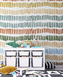 Minimalist Boho Wallpaper Peel and Stick Mural. Pastel Color Brush Strokes Stripes Pattern Design.