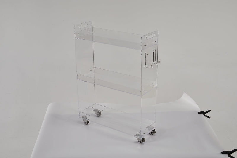Acrylic Rolling Side Table - 3 Tiers End Table with Lockable Wheels - Small Clear Table for Living Room