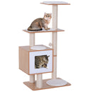 47"Modern Cat Tree Multi-Level Scratching Post With Cube Cave Enclosure - Oak Wood and White