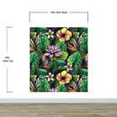 Tropical Flower Wallpaper Peel and Stick Colorful Wildflower Mural. Green Flowers and Palm Tree Leaves Design.