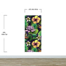 Tropical Flower Wallpaper Peel and Stick Colorful Wildflower Mural. Green Flowers and Palm Tree Leaves Design.