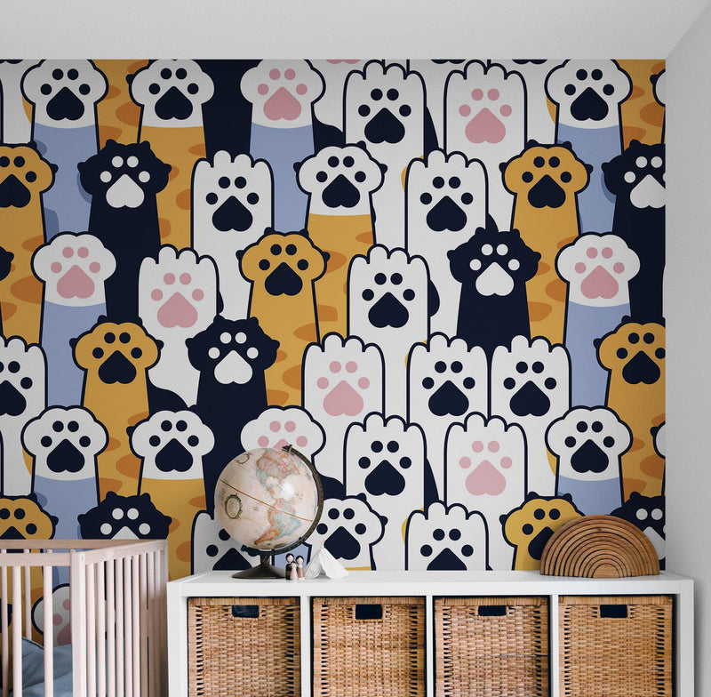 Cat Paws Pattern Wallpaper - Adorable Decor for Kid's and Nursery Rooms