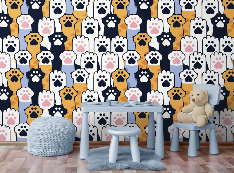 Cat Paws Pattern Wallpaper - Adorable Decor for Kid's and Nursery Rooms