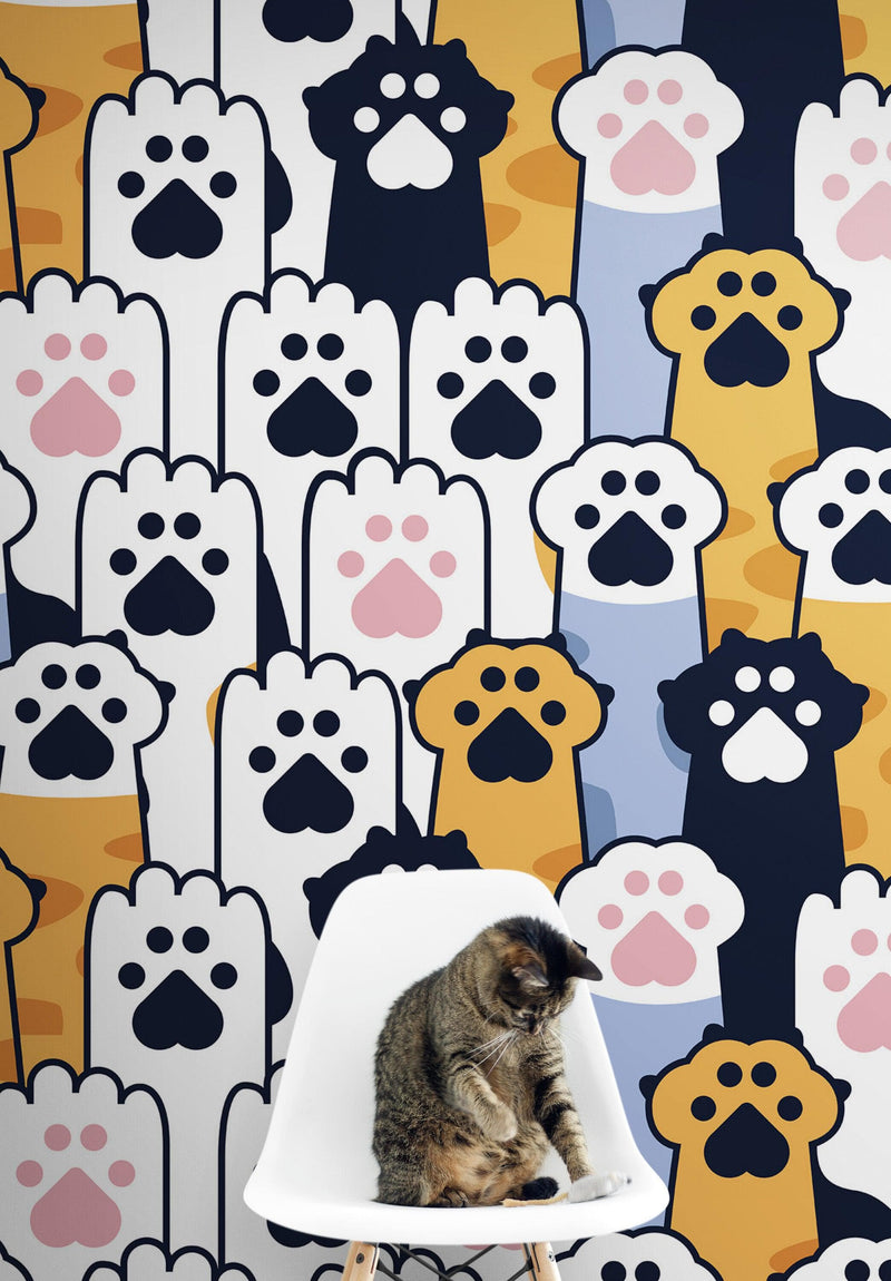 Cat Paws Pattern Wallpaper - Adorable Decor for Kid's and Nursery Rooms