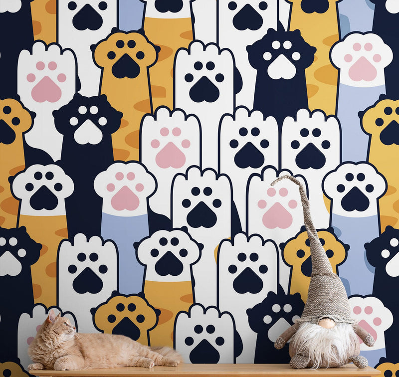 Cat Paws Pattern Wallpaper - Adorable Decor for Kid's and Nursery Rooms