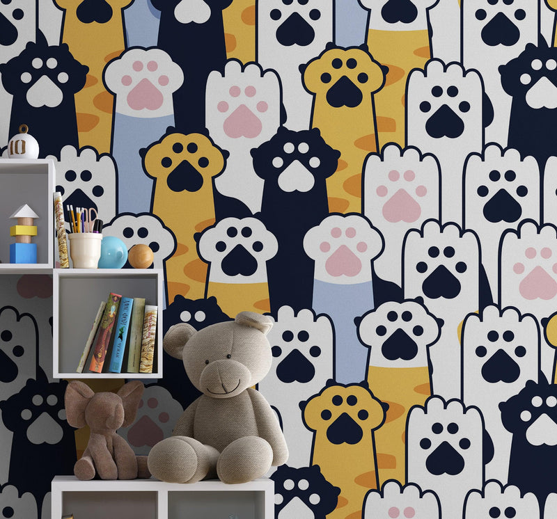 Cat Paws Pattern Wallpaper - Adorable Decor for Kid's and Nursery Rooms