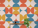 Retro Circle Geometric Wallpaper Peel and Stick Mural. Groovy Shape Patterns Mid Century Modern Retro Design.