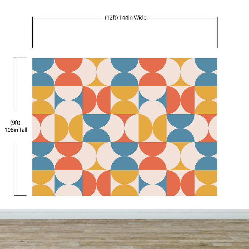 Retro Circle Geometric Wallpaper Peel and Stick Mural. Groovy Shape Patterns Mid Century Modern Retro Design.