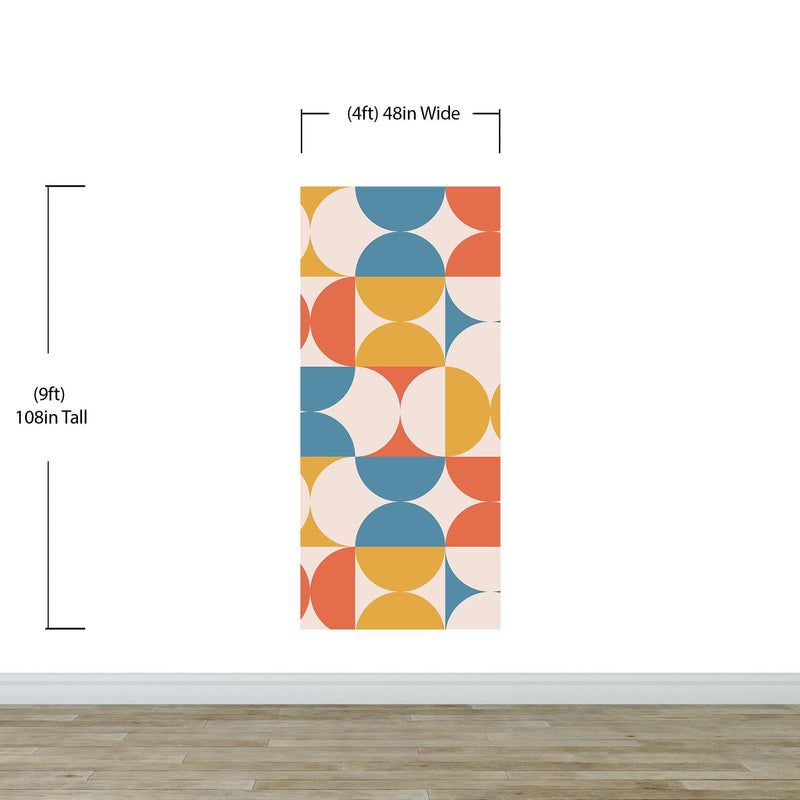 Retro Circle Geometric Wallpaper Peel and Stick Mural. Groovy Shape Patterns Mid Century Modern Retro Design.