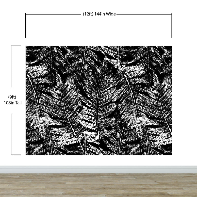 Black and White Fern Botanical Wallpaper. Peel and Stick Mural.