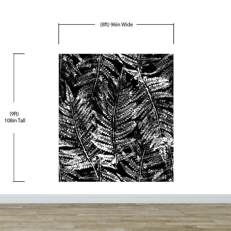 Black and White Fern Botanical Wallpaper. Peel and Stick Mural.