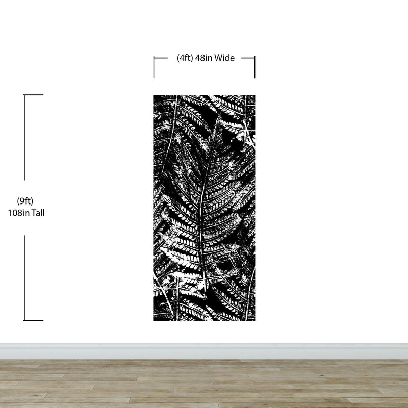 Black and White Fern Botanical Wallpaper. Peel and Stick Mural.