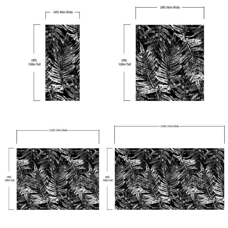 Black and White Fern Botanical Wallpaper. Peel and Stick Mural.