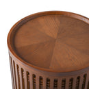18.9" Round Wooden Side Table with Cylinder Lattice Design by HouseOfZazla
