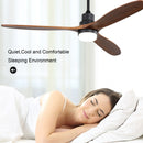 Ceiling Fan With Lights 3 Solid Wood Fan Blade Noiseless Reversible Motor Remote Control - Black by HouseOfZazla
