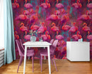 Bright Pink Flamingos Wallpaper - Modern Miami Vibes, Tropical Home Decor