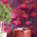 Bright Pink Flamingos Wallpaper - Modern Miami Vibes, Tropical Home Decor