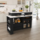 Kitchen Island With Extendable Rotating Table, 4 Drawers & Glass Door Cabinets, Built In Socket - Black by HouseOfZazla