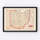 Vintage Railroad Map of Ohio 1882