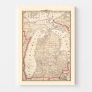 Vintage Map of Michigan 1882