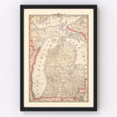 Vintage Map of Michigan 1882