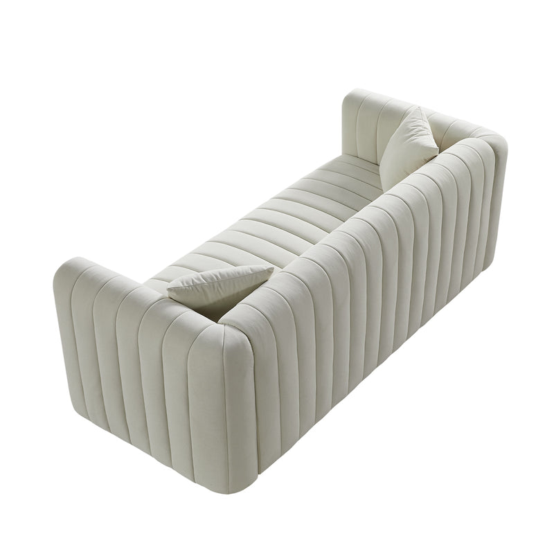 79.92" Modern Vertical Channel Tufted Velvet Sofa,Comfortable Sofa for Living Room-White