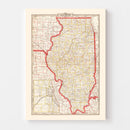 Vintage Map of Illinois 1882